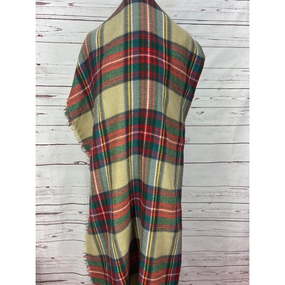 Classic Oversize Multi Color Plaid Design Frayed Blanket Scarf Wrap Shawl Fashio - Picture 4 of 6